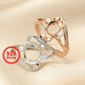 Art Deco Bypass Ring Setting 925 Silver Rose Plated Adjustable Band