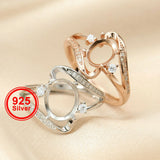 Art Deco Bypass Ring Setting 925 Silver Rose Plated Adjustable Band