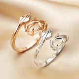 925 Silver Rose Plated Oval Prong Ring Blank Settings Flower Leaf Bezel