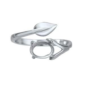 925 Silver Rose Plated Oval Prong Ring Blank Settings Flower Leaf Bezel
