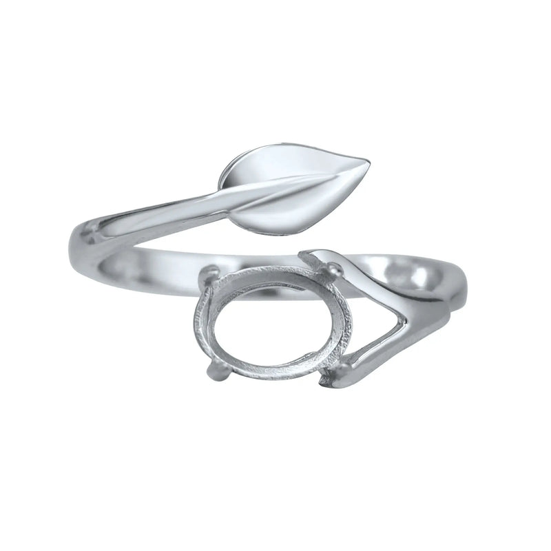 925 Silver Rose Plated Oval Prong Ring Blank Settings Flower Leaf Bezel