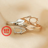 925 Silver Rose Plated Oval Prong Ring Blank Settings Flower Leaf Bezel