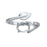 925 Silver Rose Plated Oval Prong Ring Blank Settings Flower Leaf Bezel