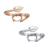 925 Silver Rose Plated Oval Prong Ring Blank Settings Flower Leaf Bezel