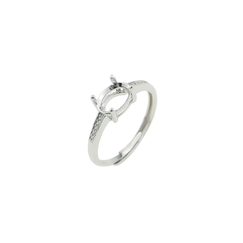 Adjustable Rose Prong Ring Setting Solid 925 Sterling Silver DIY Pave Bezel Tray