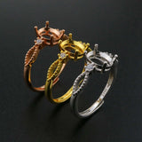 925 Silver 3-Stone Rose Plated Prong Ring Setting
