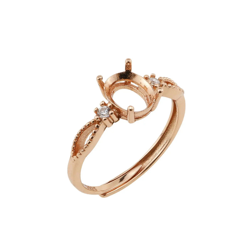 925 Silver 3-Stone Rose Plated Prong Ring Setting