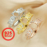 Rose Plated Sterling Silver Oval Prong Ring Setting