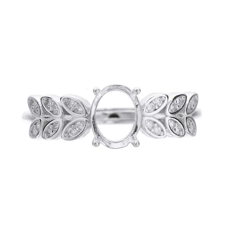 Rose Plated Sterling Silver Oval Prong Ring Setting