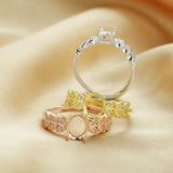 Rose Plated Sterling Silver Oval Prong Ring Setting