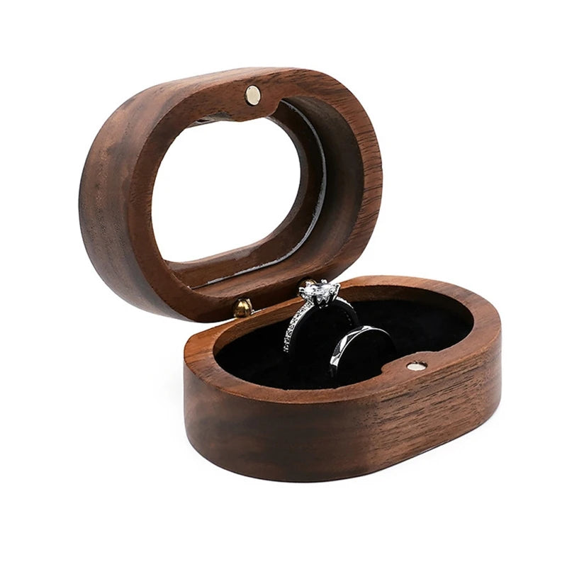 Walnut Wood Ring Box Velvet Interior Organizer