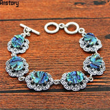 Oval Shell Bead Bracelet Antique Silver Plated Jewelry TB366