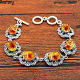 Vintage Look Amber Bracelet Antique Silver Plated Jewelry