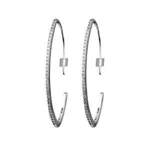 Sterling Silver Oval Hoop Earrings Sparkling Female Jewelry