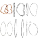 Sparkle Heart Circle Earrings Crystal 925 Sterling Silver Women Gift