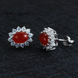 Agate Earrings 925 Sterling Silver Stud Weeding Jewelry