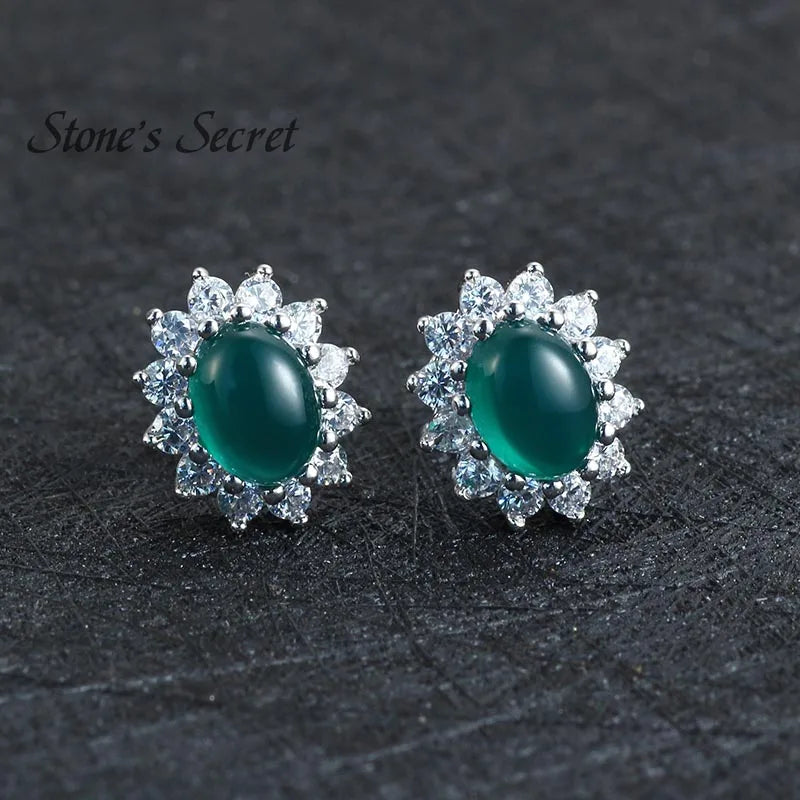 Agate Earrings 925 Sterling Silver Stud Weeding Jewelry