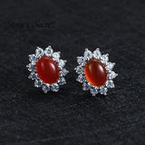 Agate Earrings 925 Sterling Silver Stud Weeding Jewelry