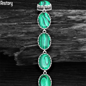 Vintage Look Oval Synthetic Malachite Bracelets Antique Silver Plated TB325