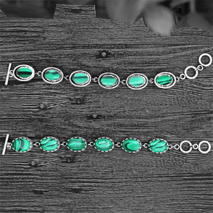 Vintage Look Oval Synthetic Malachite Bracelets Antique Silver Plated TB325