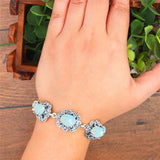 Vintage Opal Flower Bracelet Antique Silver Plated Jewelry