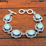 Vintage Opal Flower Bracelet Antique Silver Plated Jewelry