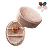 Oval Velvet Ring Box Double Ring Display Holder with Detachable Lid
