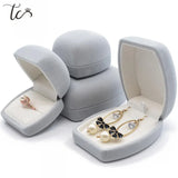 Grey Velvet Ring Earrings Necklace Holder Box Pendant Box