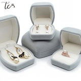 Grey Velvet Ring Earrings Necklace Holder Box Pendant Box