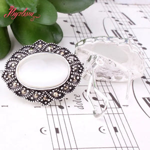 Oval Cat Eye Stone Marcasite Tibetan Silver Necklace Pendant Earrring