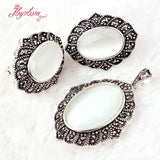 Oval Cat Eye Stone Marcasite Tibetan Silver Necklace Pendant Earrring