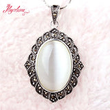 Oval Cat Eye Stone Marcasite Tibetan Silver Necklace Pendant Earrring