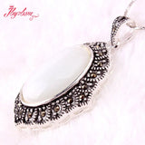 Oval Cat Eye Stone Marcasite Tibetan Silver Necklace Pendant Earrring