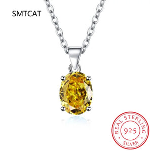 Yellow Citrine Silver Pendant Necklace for Women