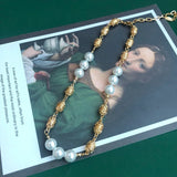 Delicate Pearl Necklace Western Medieval Sweater Chain