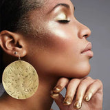 Oversize African Brass Earrings, Extra Large Ethnic Dangle Hoop Disc Earrings
