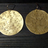 Oversize African Brass Earrings, Extra Large Ethnic Dangle Hoop Disc Earrings