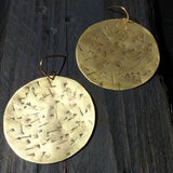 Oversize African Brass Earrings, Extra Large Ethnic Dangle Hoop Disc Earrings