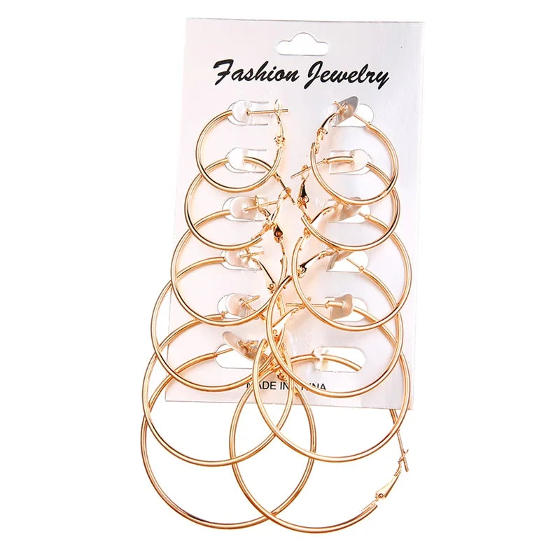 Big Circle Hoop Earrings Set Vintage Steampunk Ear Clip Wedding Party Jewelry