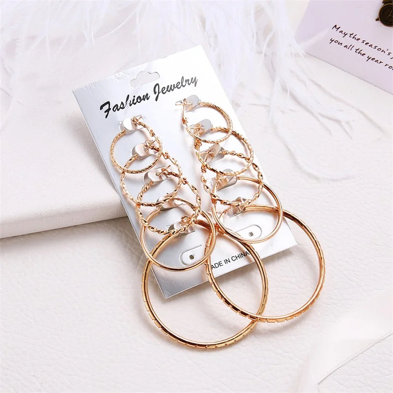 Big Circle Hoop Earrings Set Vintage Steampunk Ear Clip Wedding Party Jewelry