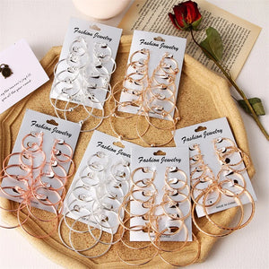 Big Circle Hoop Earrings Set Vintage Steampunk Ear Clip Wedding Party Jewelry