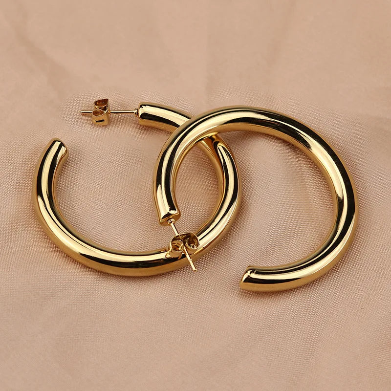 Stainless Steel Oversize Plated Hoop Earrings