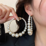 Imitative Pearl Bead Hoop Earrings Geometric Wedding Bride Jewelry