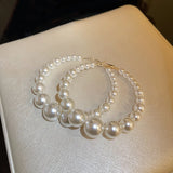 Imitative Pearl Bead Hoop Earrings Geometric Wedding Bride Jewelry