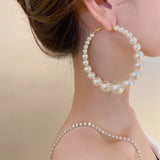 Imitative Pearl Bead Hoop Earrings Geometric Wedding Bride Jewelry