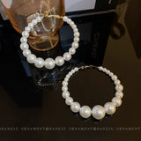 Imitative Pearl Bead Hoop Earrings Geometric Wedding Bride Jewelry