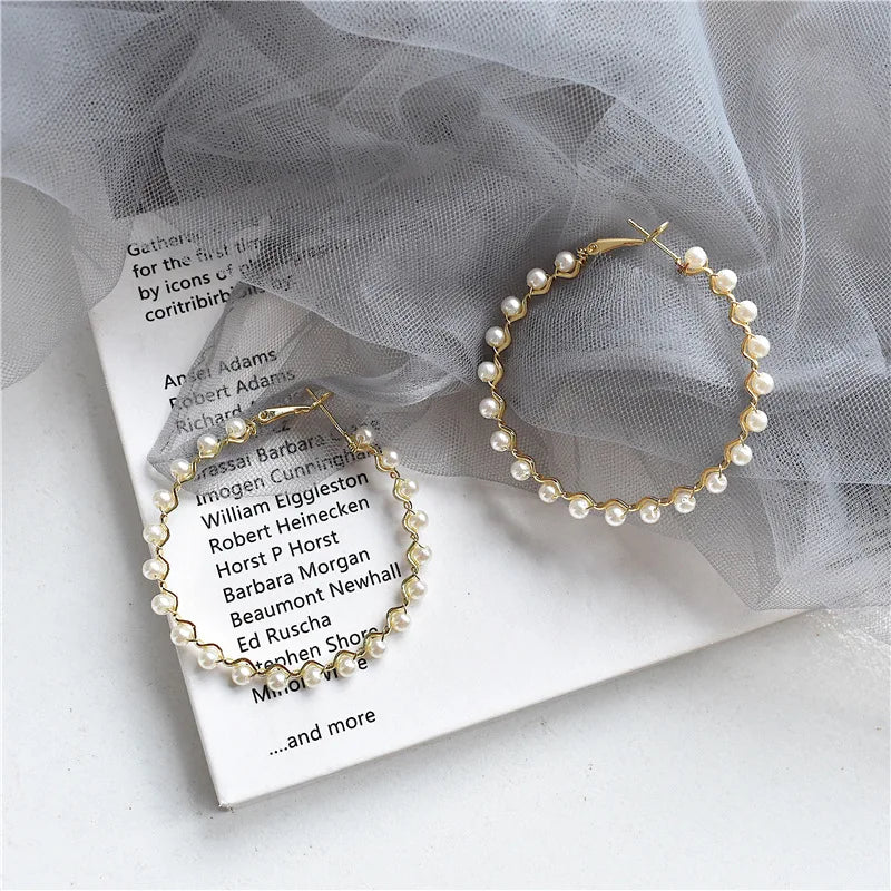 Pearl Round Circle Hoop Earrings for Women