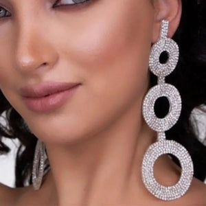 Rhinestone Drop Earrings Crystal Big Circle Dangle Earrings
