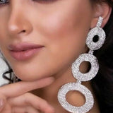 Rhinestone Drop Earrings Crystal Big Circle Dangle Earrings