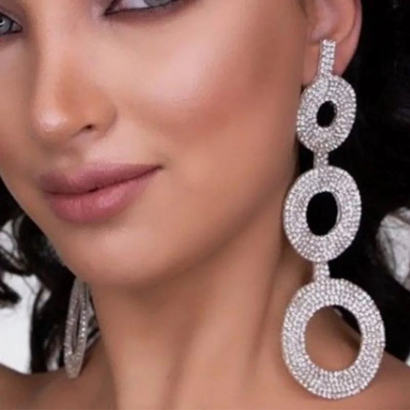 Rhinestone Drop Earrings Crystal Big Circle Dangle Earrings